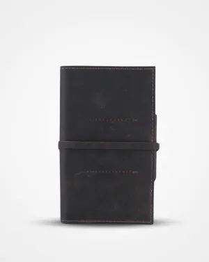 CRUSHED BROWN LEATHER TRAVEL PASSPORT WALLET