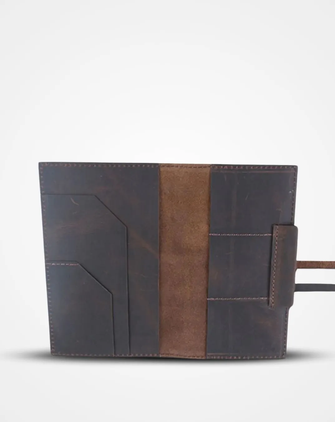 CRUSHED BROWN LEATHER TRAVEL PASSPORT WALLET