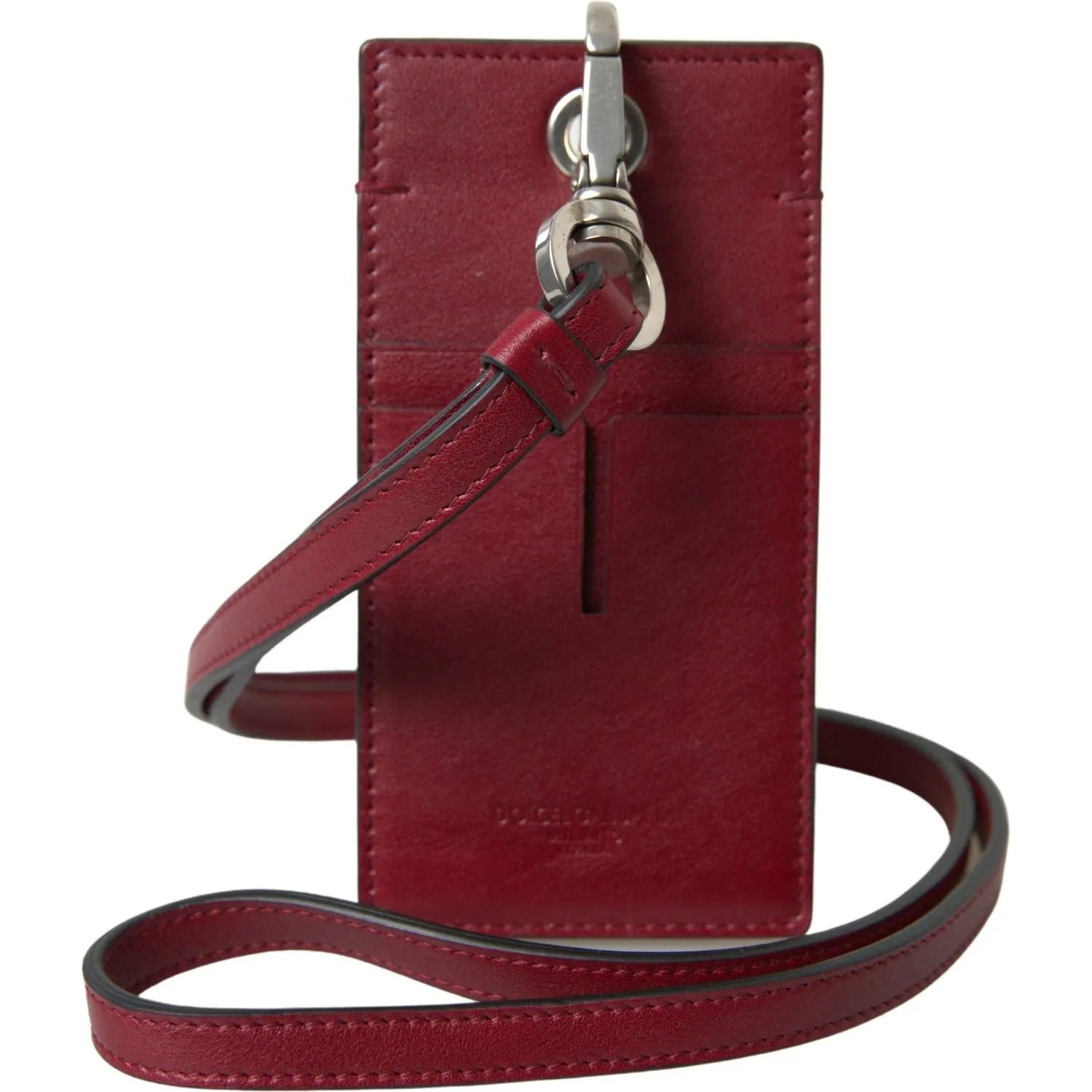 Dolce & Gabbana Elegant Red Leather Cardholder with Lanyard