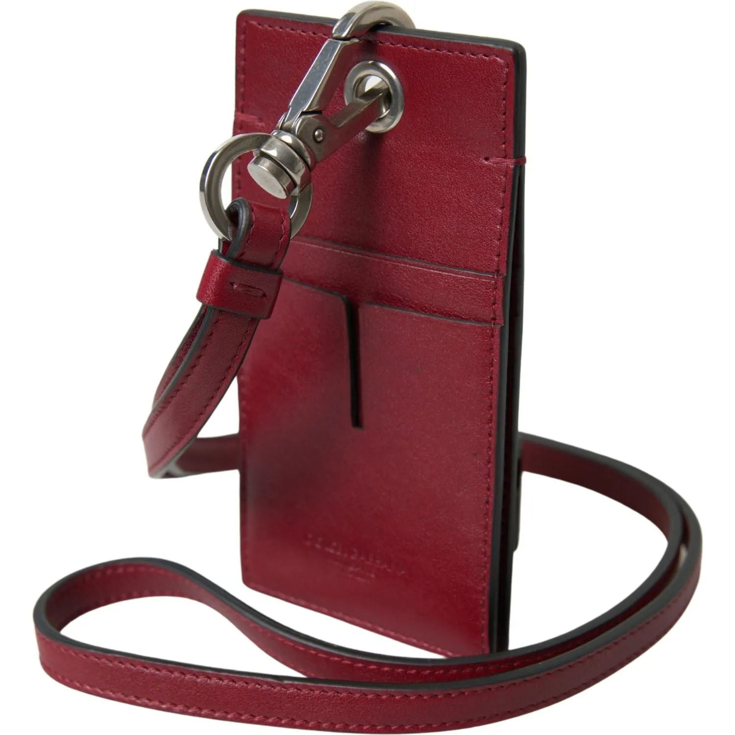 Dolce & Gabbana Elegant Red Leather Cardholder with Lanyard