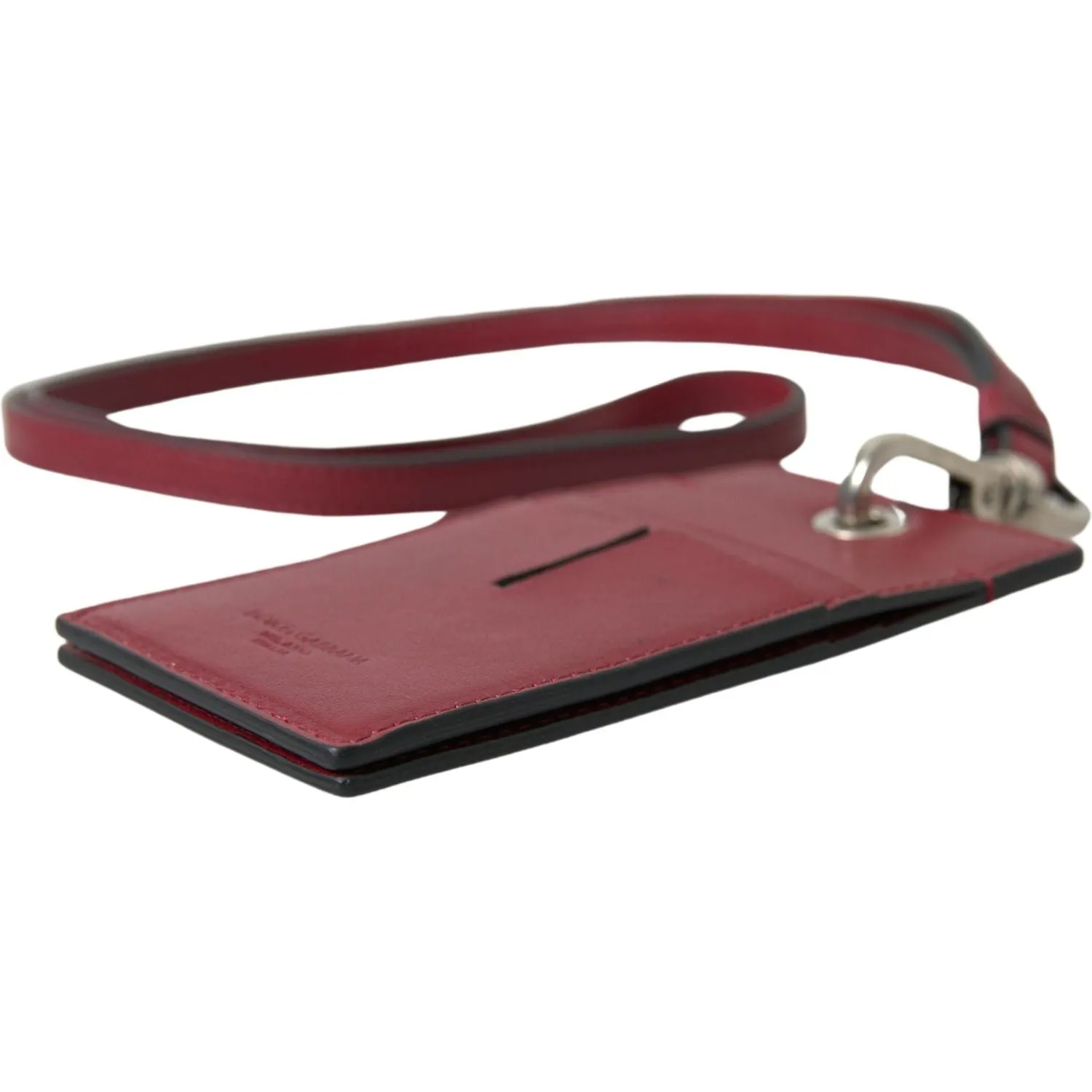 Dolce & Gabbana Elegant Red Leather Cardholder with Lanyard