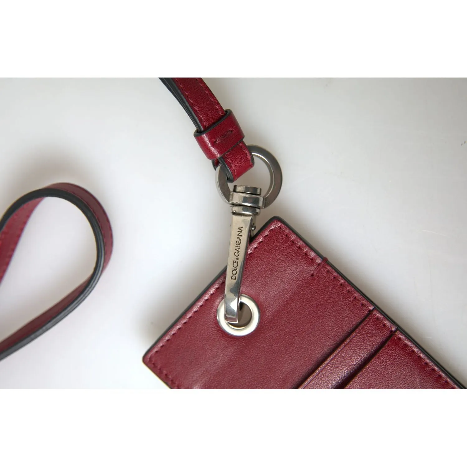 Dolce & Gabbana Elegant Red Leather Cardholder with Lanyard