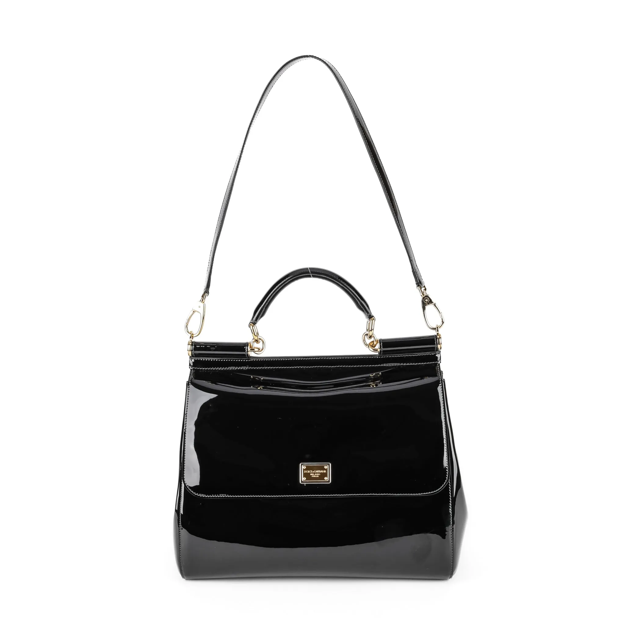 DOLCE GABBANA Sicily Handbag - Black Patent Leather