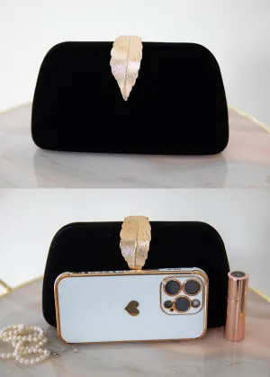 Gold and Black Velvet Evening Clutch Bag