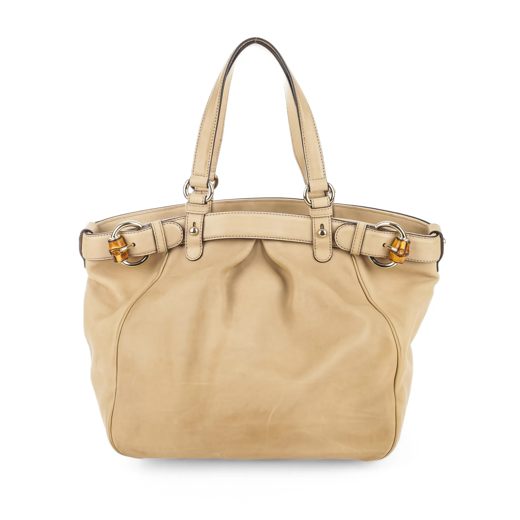 GUCCI Diamante Bamboo Handbag - Beige Leather