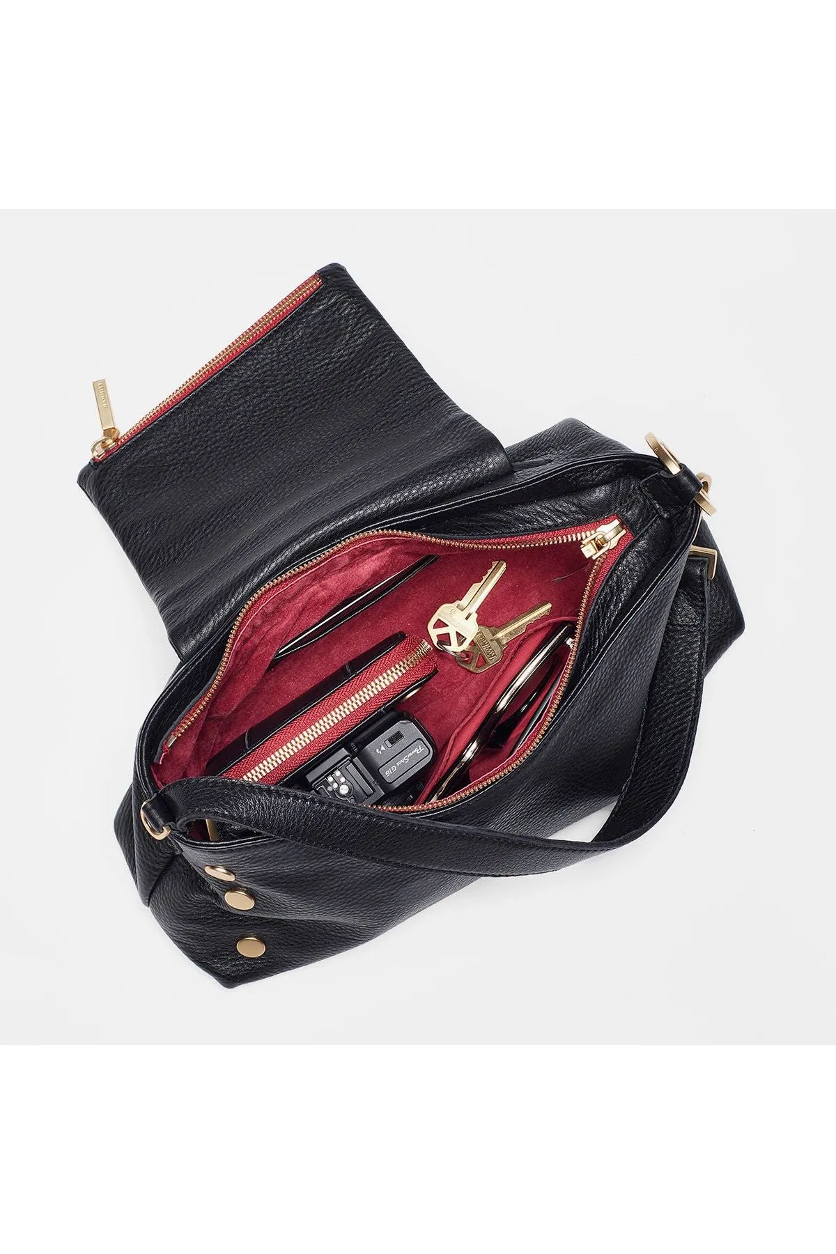 Hammitt VIP Satchel | Black/Brushed Gold Red Zip 16890