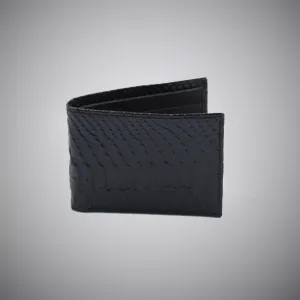 High Gloss Black Crocodile Skin Embossed Calf Leather Wallet With Black Suede Interior