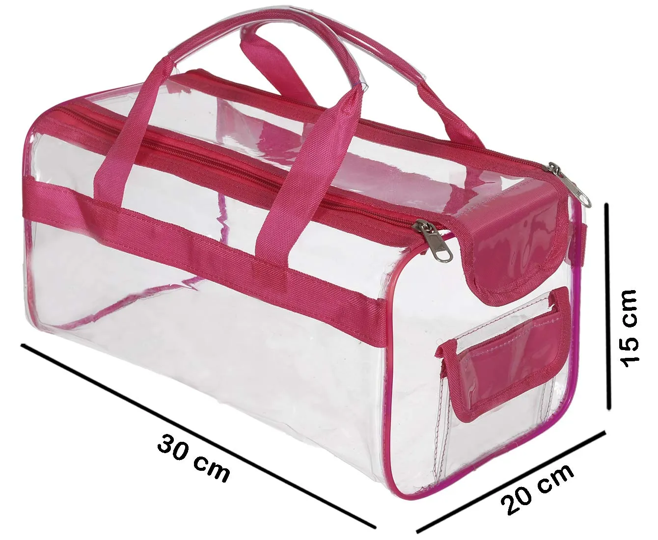 Kuber Industries 2 Pieces (Large & Small) Crystal Clear Plastic Cosmetic Bags Travel PVC Vinyl Toiletry Bag, Zipper Large Transparent Waterproof Make-Up Case Organizer Bag (Pink)