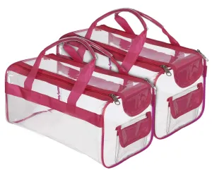 Kuber Industries Small Size 2 Crystal Clear Plastic Cosmetic Bags Travel PVC Vinyl Toiletry Bag, Zipper Large Transparent Waterproof Make-Up Case Organizer Bag (Pink) (F_26_KUBBMART017026)