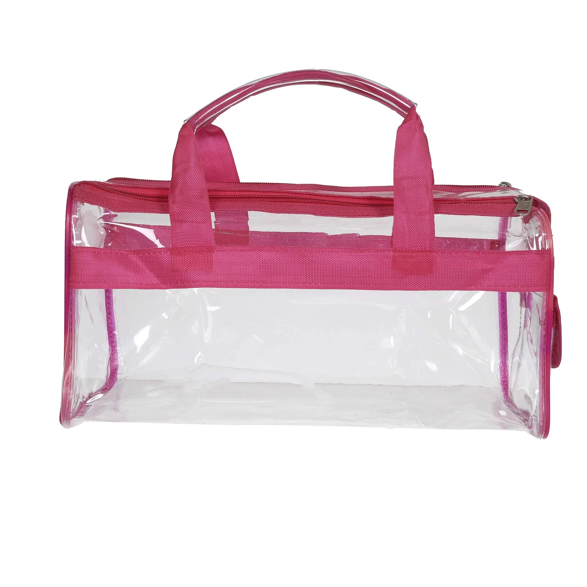 Kuber Industries Small Size 2 Crystal Clear Plastic Cosmetic Bags Travel PVC Vinyl Toiletry Bag, Zipper Large Transparent Waterproof Make-Up Case Organizer Bag (Pink) (F_26_KUBBMART017026)