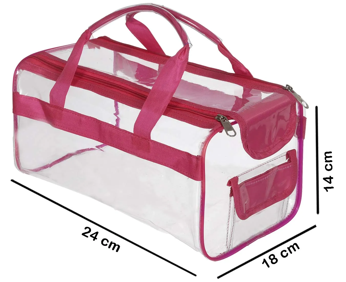 Kuber Industries Small Size 2 Crystal Clear Plastic Cosmetic Bags Travel PVC Vinyl Toiletry Bag, Zipper Large Transparent Waterproof Make-Up Case Organizer Bag (Pink) (F_26_KUBBMART017026)