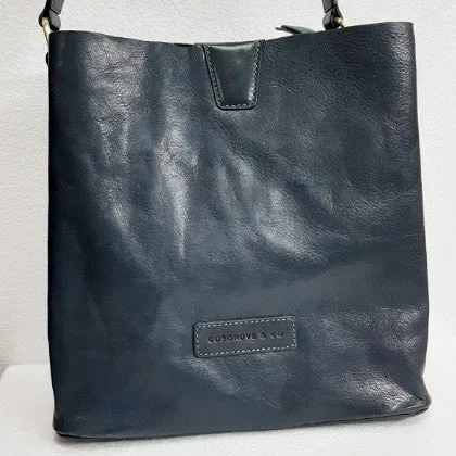 LEATHER HANDBAG NAVY GRAB BUCKET