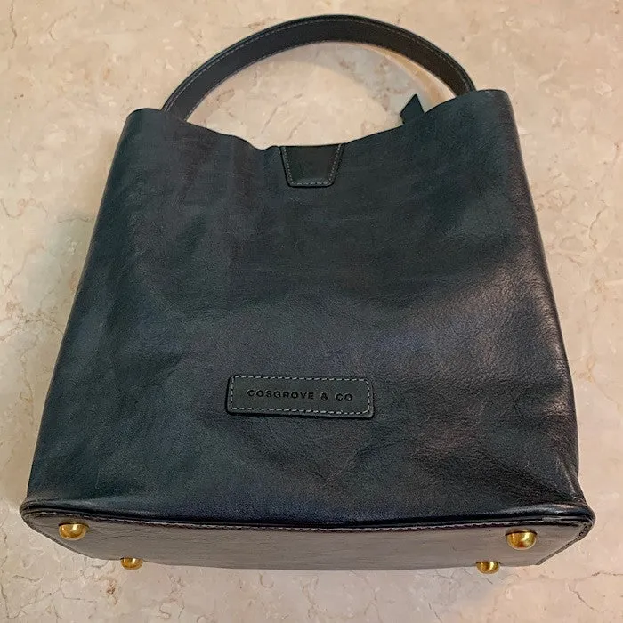 LEATHER HANDBAG NAVY GRAB BUCKET