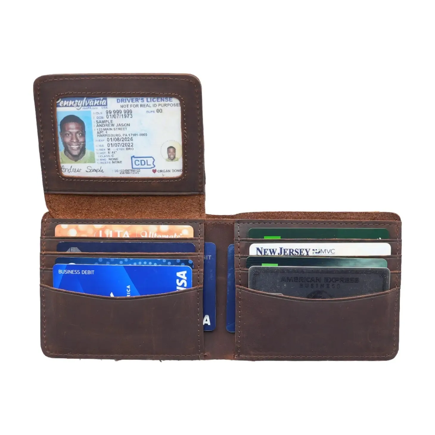 Leather Wallet with Flap Out ID