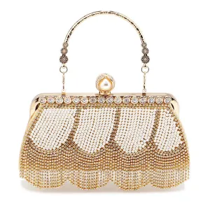 Luxy Moon Rhinestone Tassel Evening Clutch with Top Handle