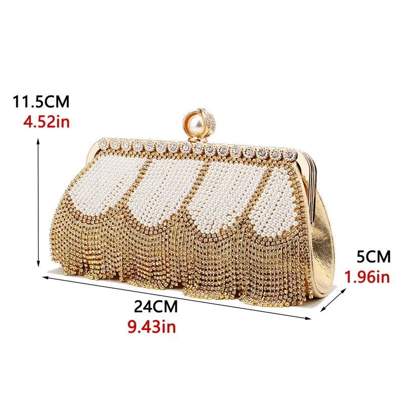 Luxy Moon Rhinestone Tassel Evening Clutch with Top Handle