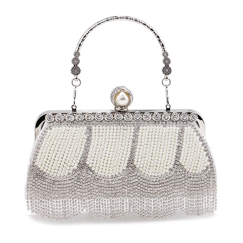 Luxy Moon Rhinestone Tassel Evening Clutch with Top Handle