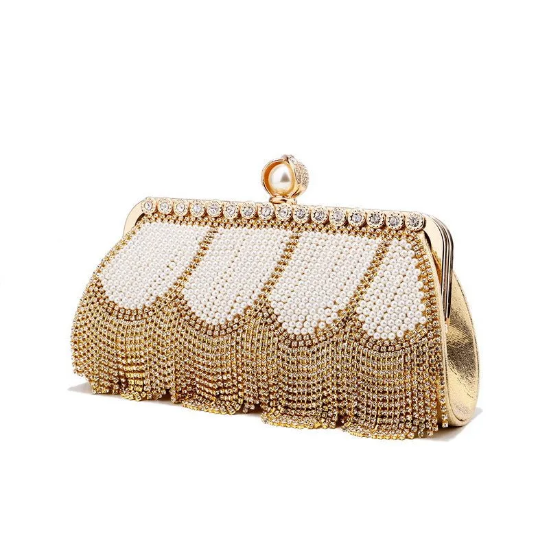 Luxy Moon Rhinestone Tassel Evening Clutch with Top Handle