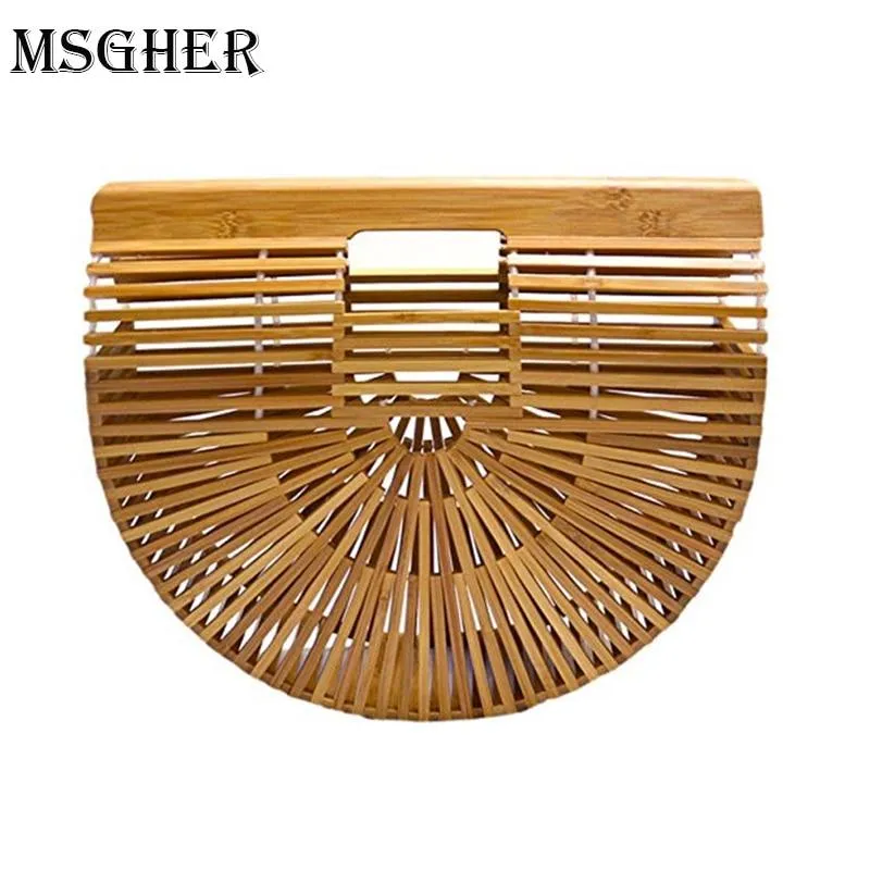 MSGHER Bamboo Round Bag Wooden Handbags Women Shopping Hollow Out Woven Beach Bags For Women Summer Luxury Designer Hand Bag