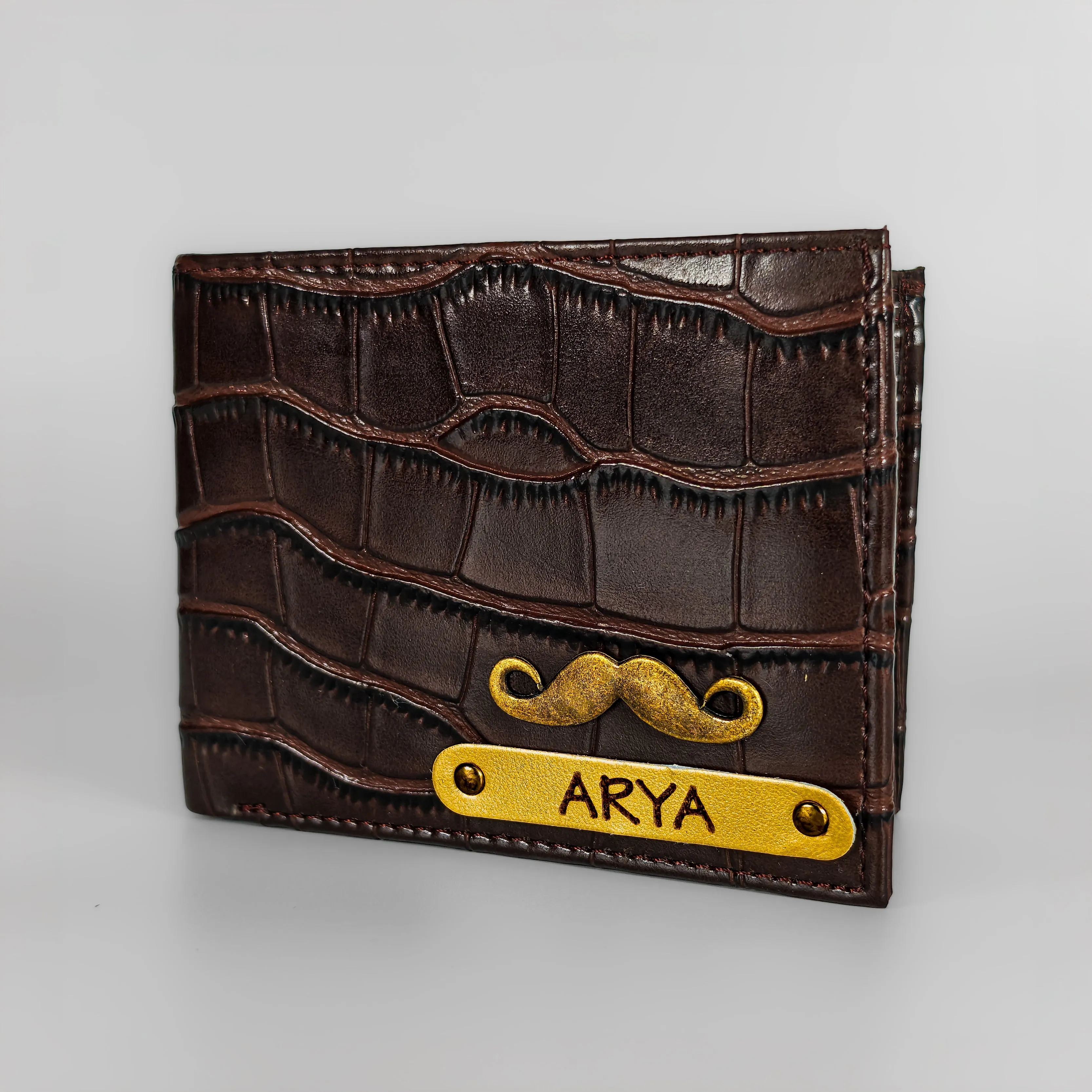 Personalized Big Croco Men's Dark Brown Wallet