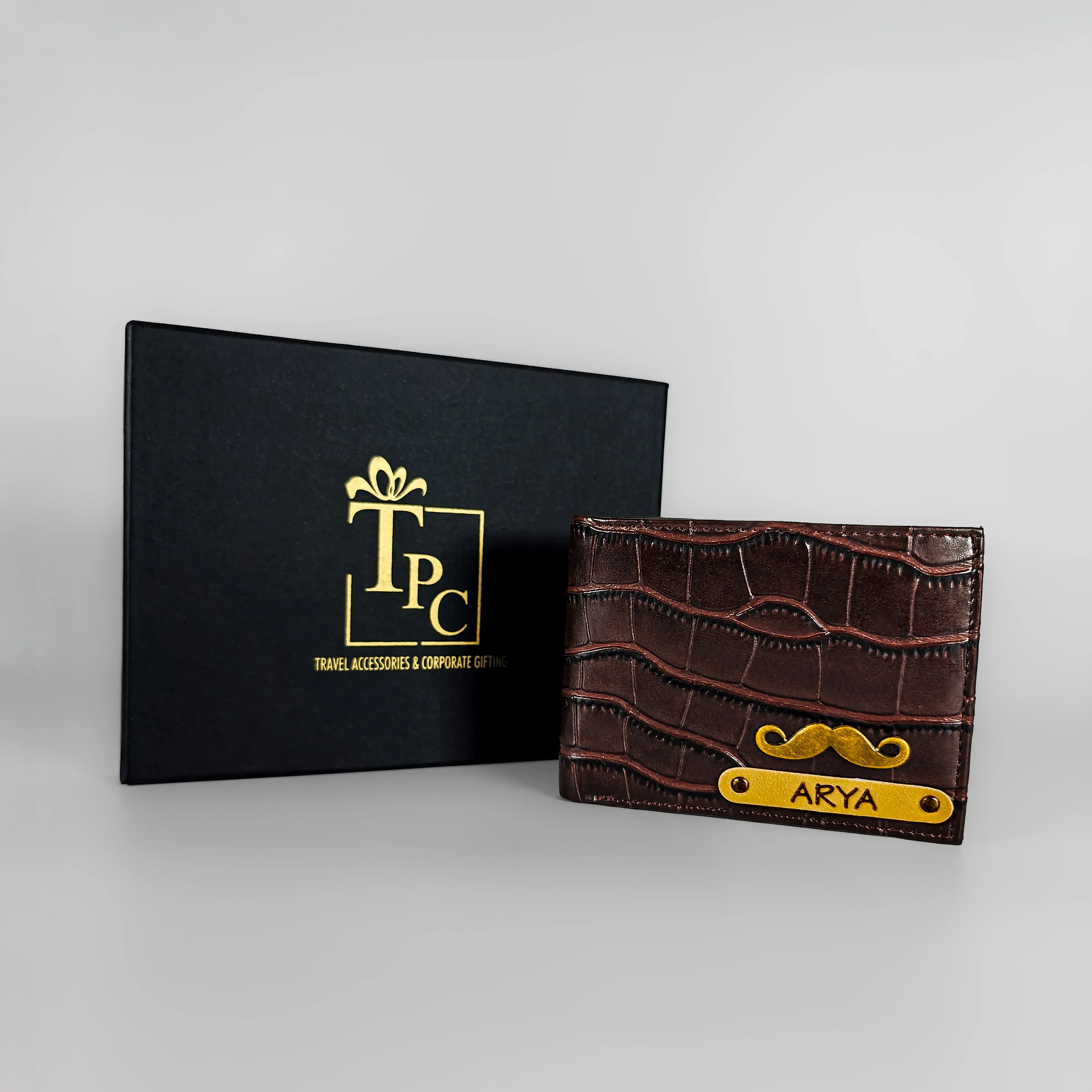 Personalized Big Croco Men's Dark Brown Wallet