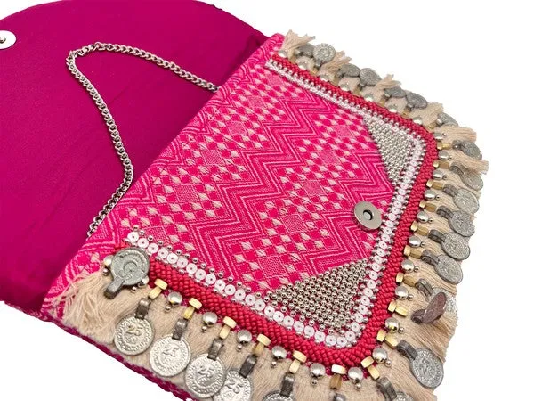 Pink Embroidered Clutch with Coins