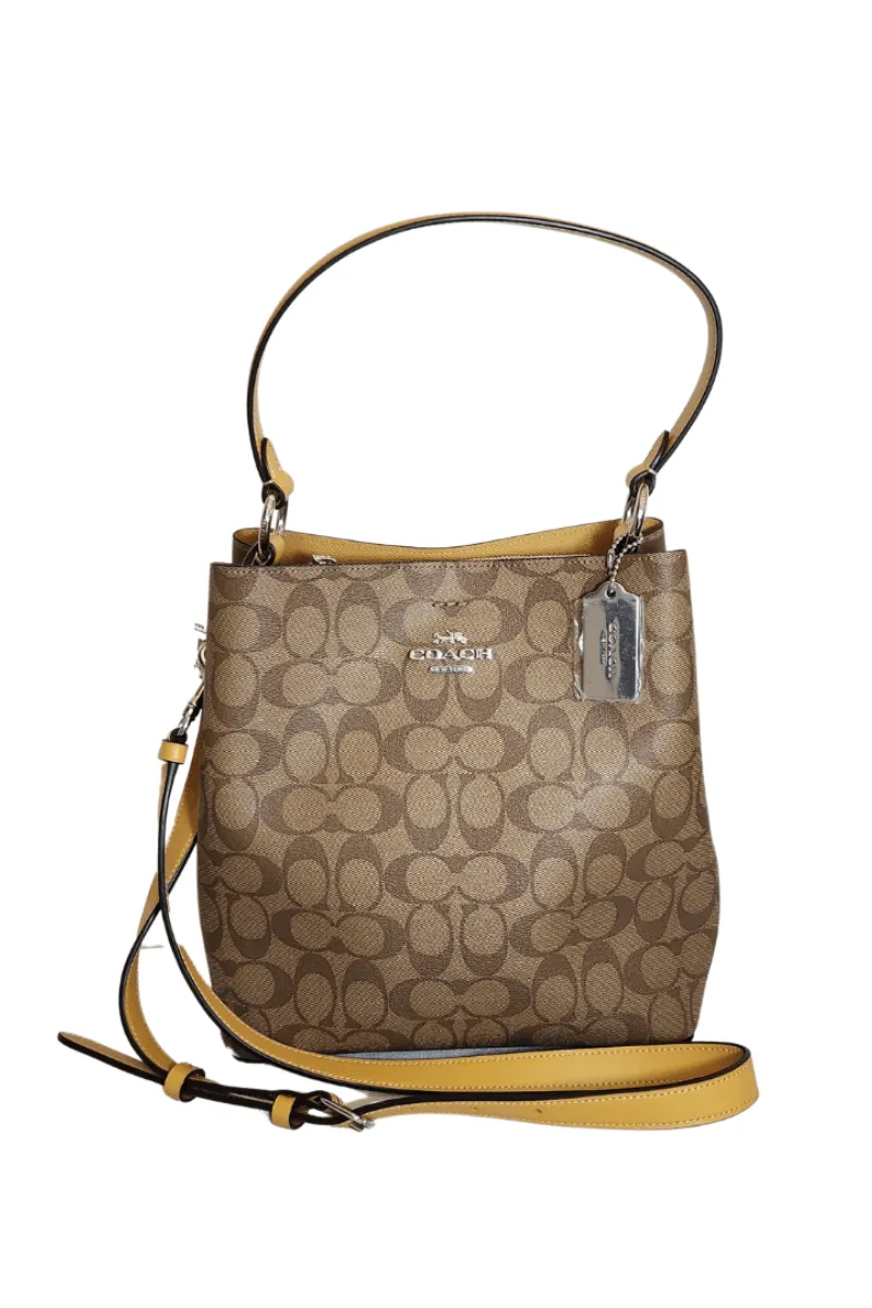 Pre-Loved Treasures - Coach Signature Canvas with Mustard Leather Trim Town Bucket Bag | Brand New