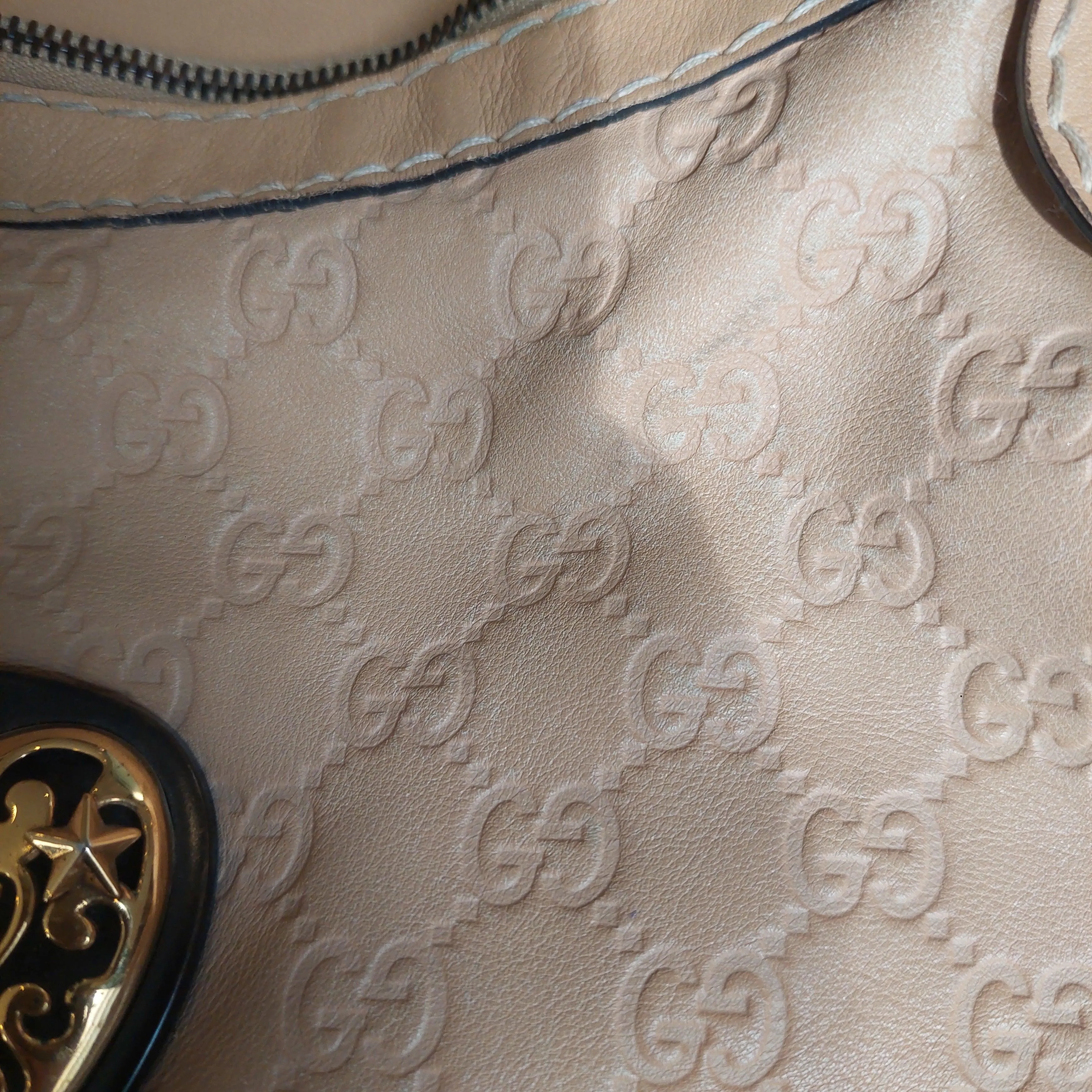 Pre-Loved Treasures - Gucci Camel Leather Babouska Heart Studded Hobo Bag