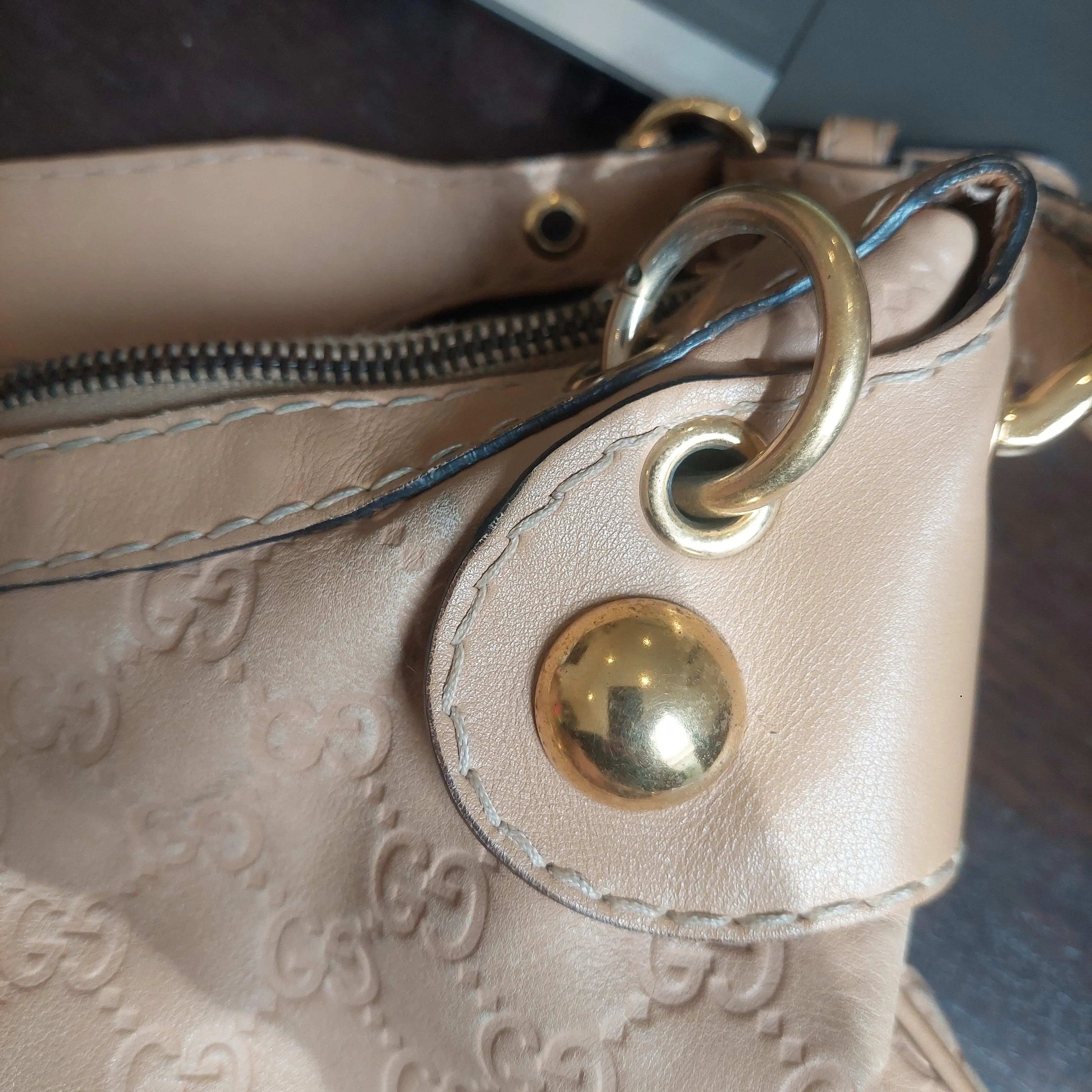 Pre-Loved Treasures - Gucci Camel Leather Babouska Heart Studded Hobo Bag