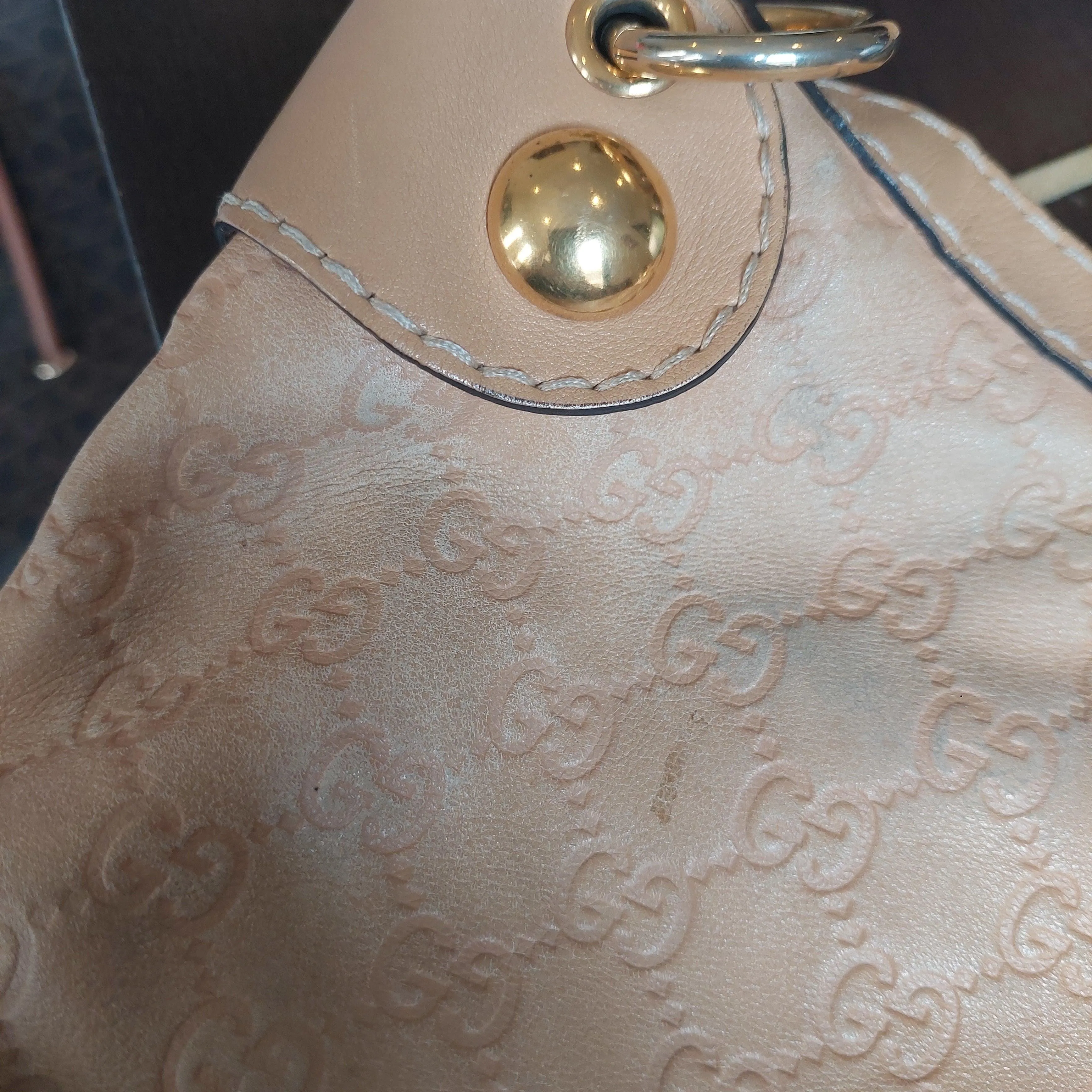 Pre-Loved Treasures - Gucci Camel Leather Babouska Heart Studded Hobo Bag