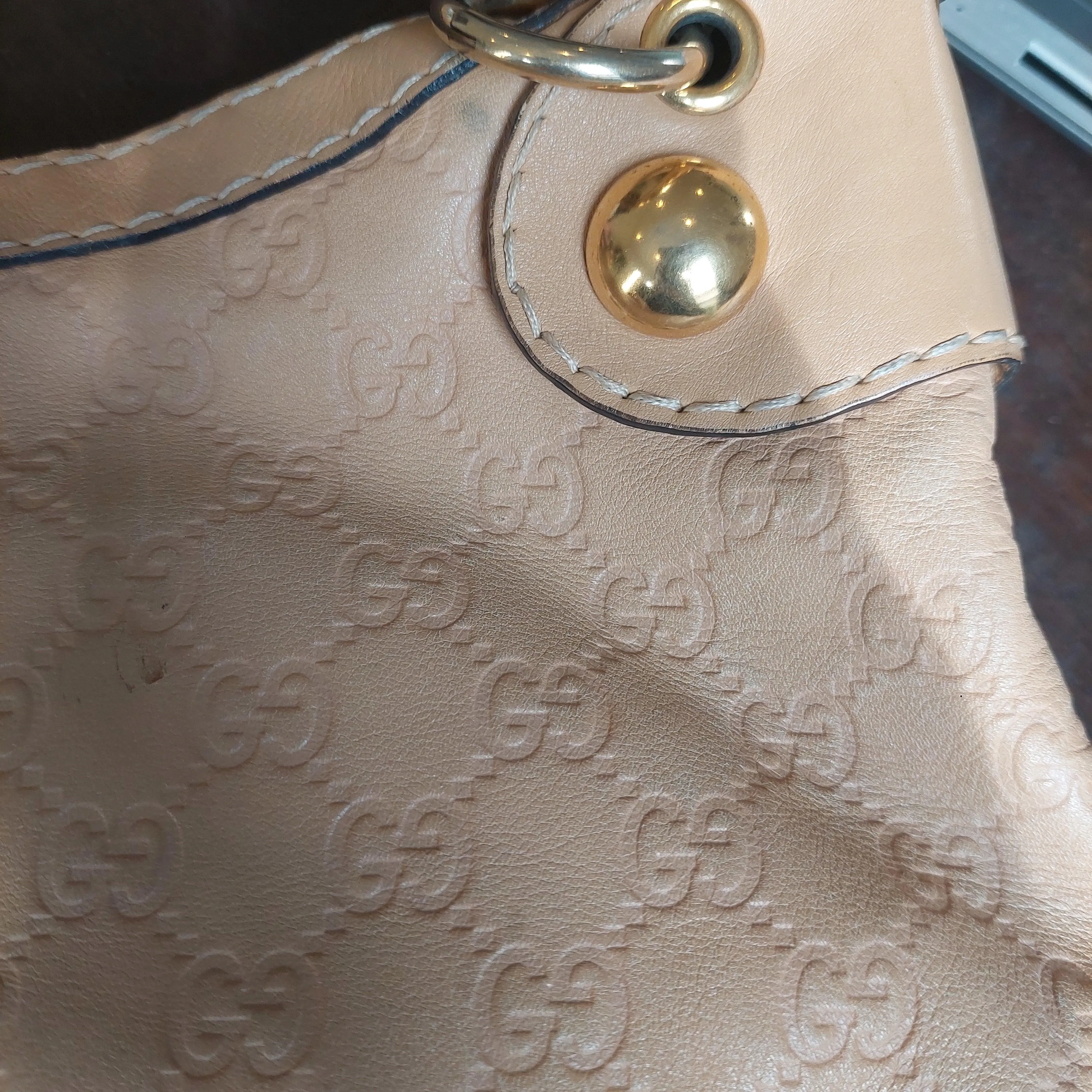 Pre-Loved Treasures - Gucci Camel Leather Babouska Heart Studded Hobo Bag