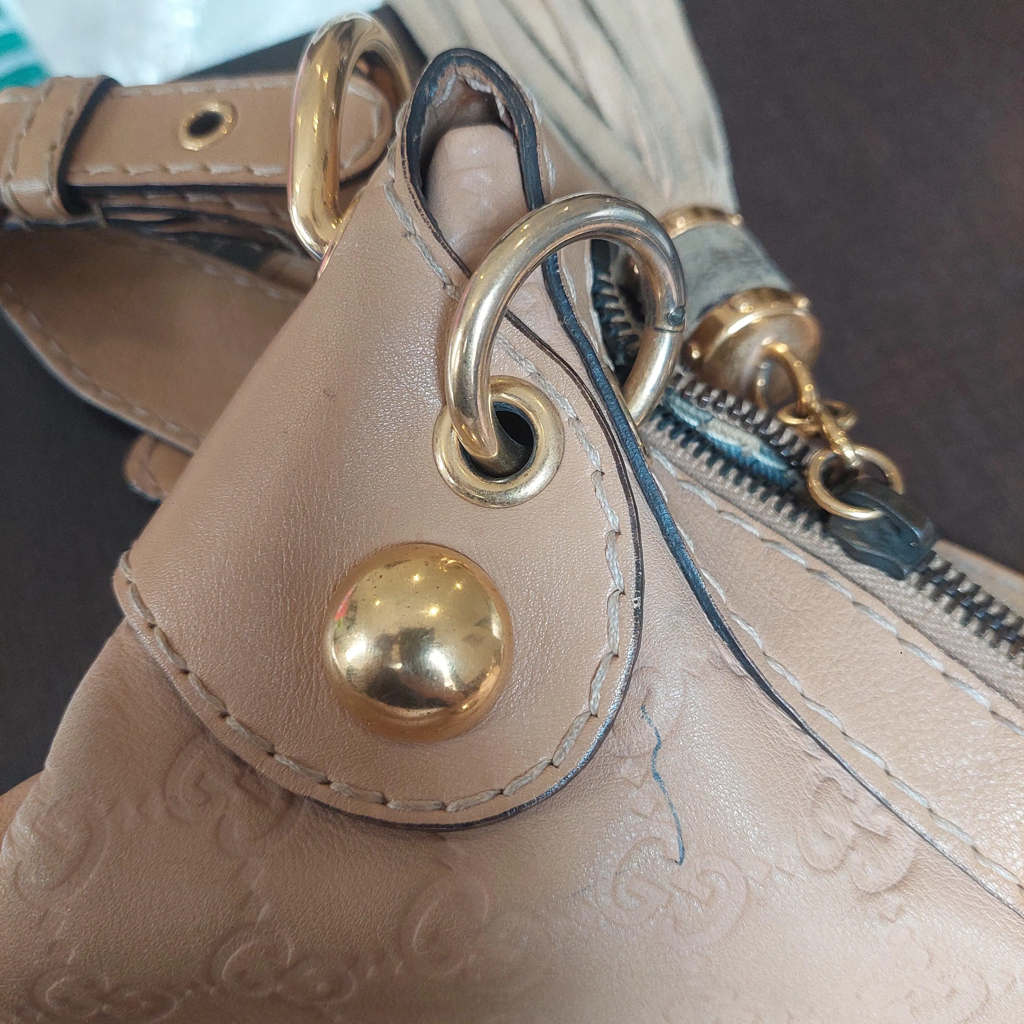 Pre-Loved Treasures - Gucci Camel Leather Babouska Heart Studded Hobo Bag