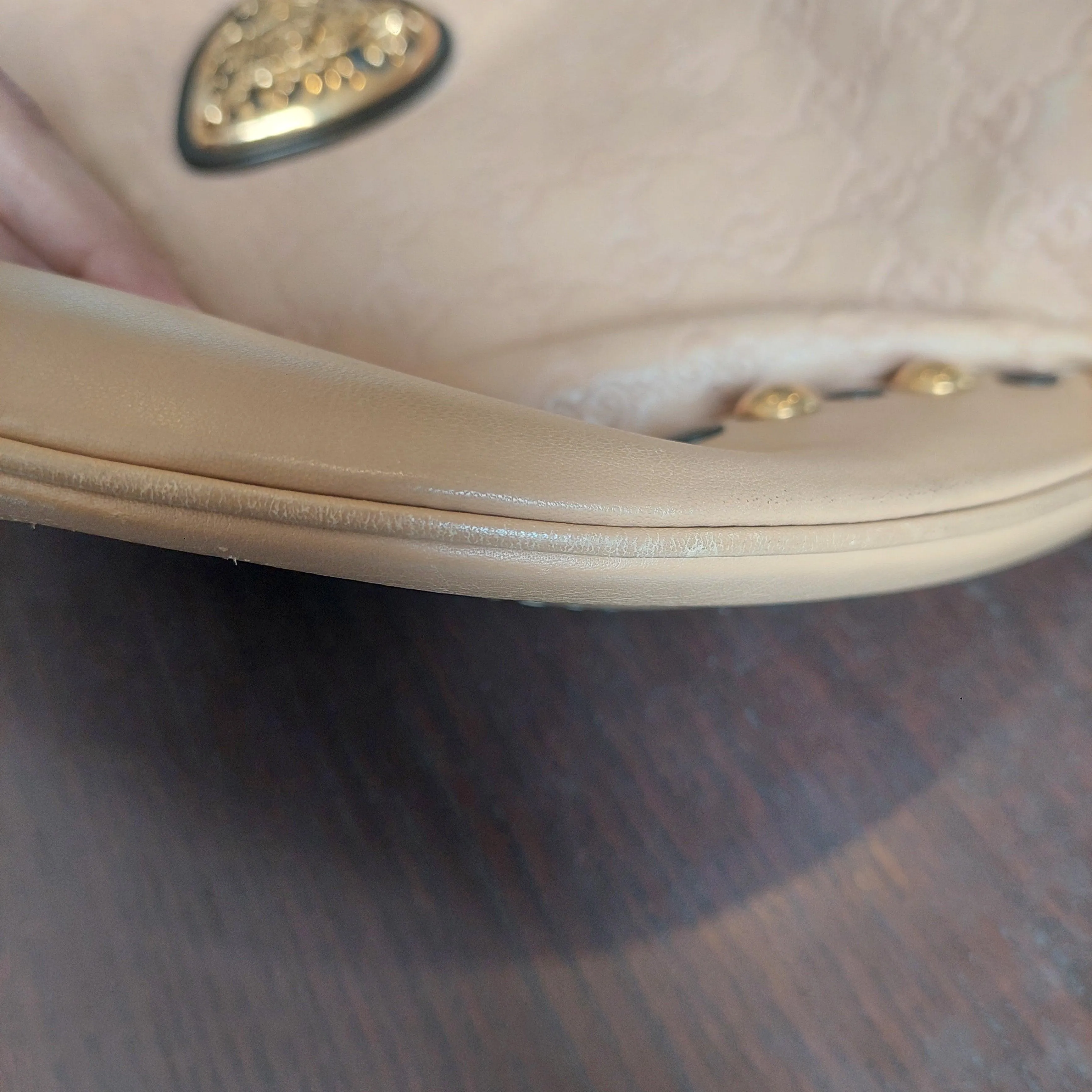 Pre-Loved Treasures - Gucci Camel Leather Babouska Heart Studded Hobo Bag