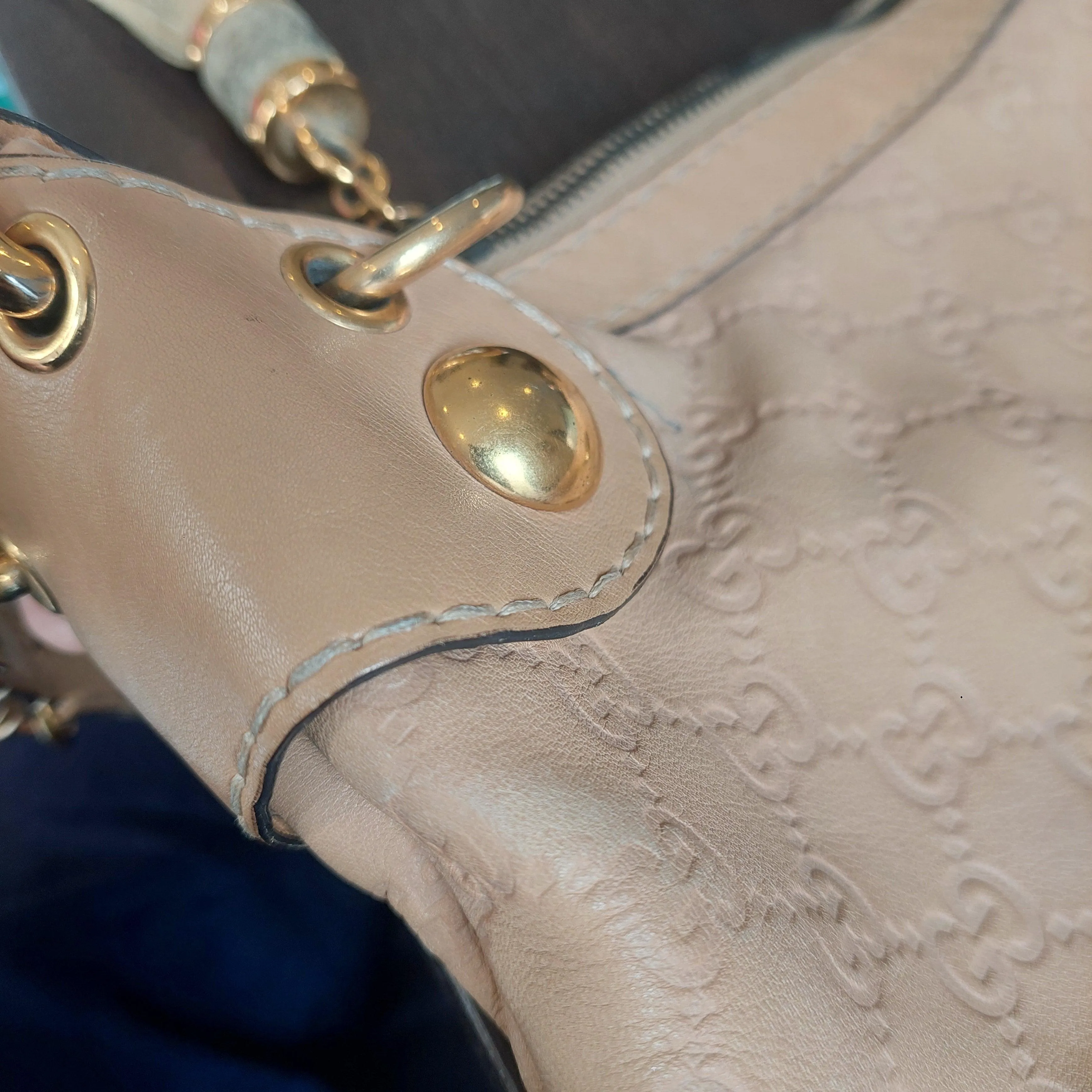 Pre-Loved Treasures - Gucci Camel Leather Babouska Heart Studded Hobo Bag