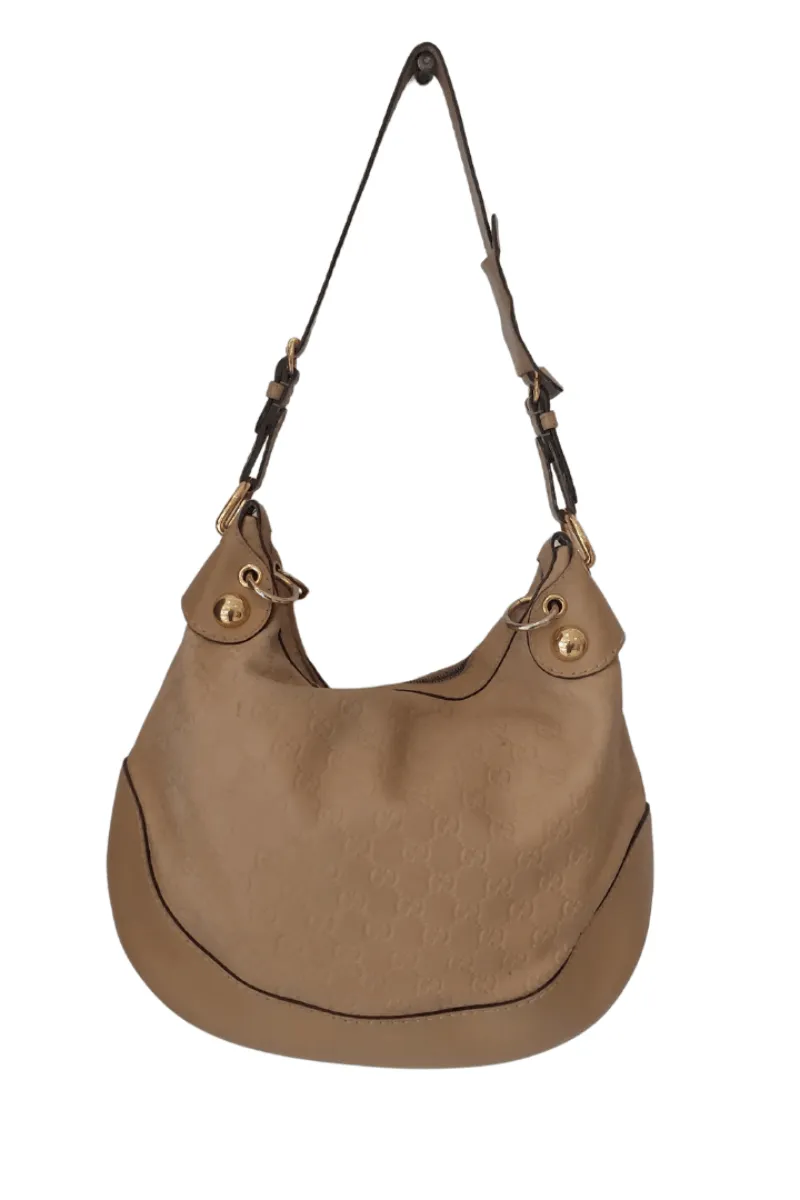 Pre-Loved Treasures - Gucci Camel Leather Babouska Heart Studded Hobo Bag