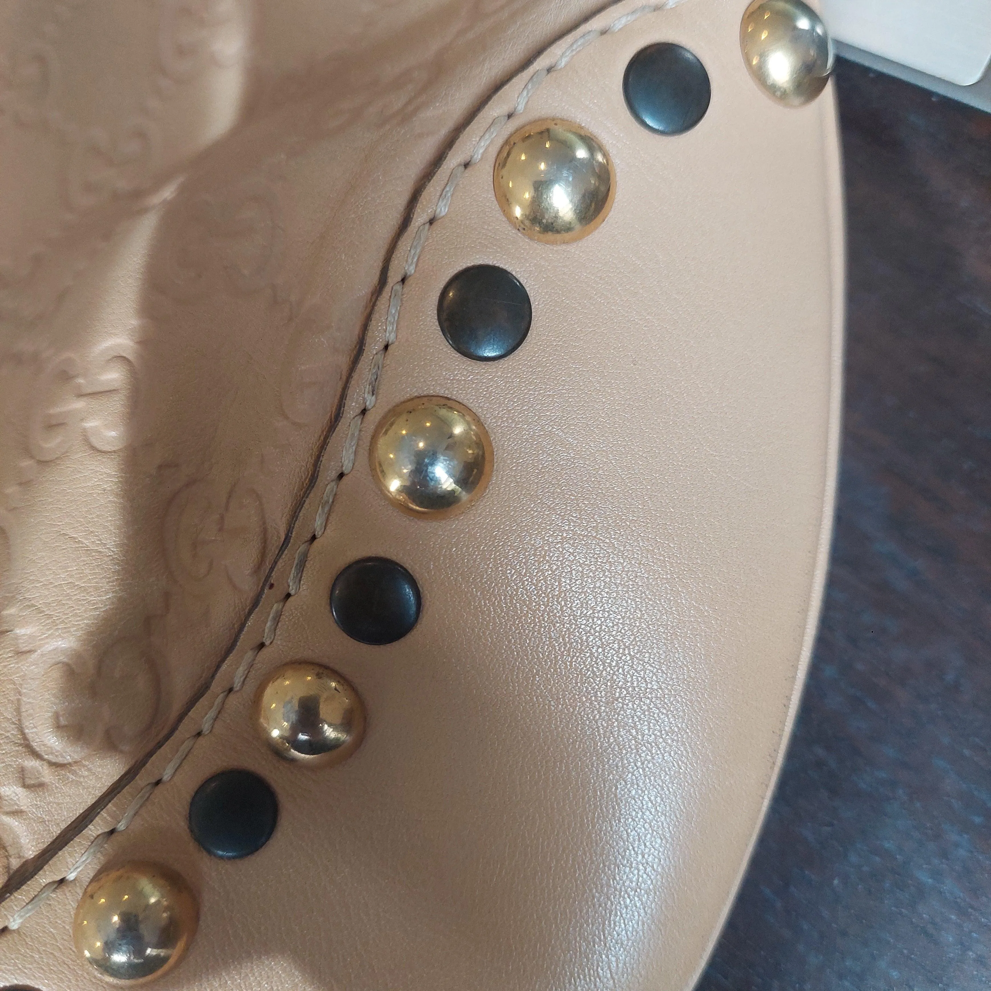 Pre-Loved Treasures - Gucci Camel Leather Babouska Heart Studded Hobo Bag