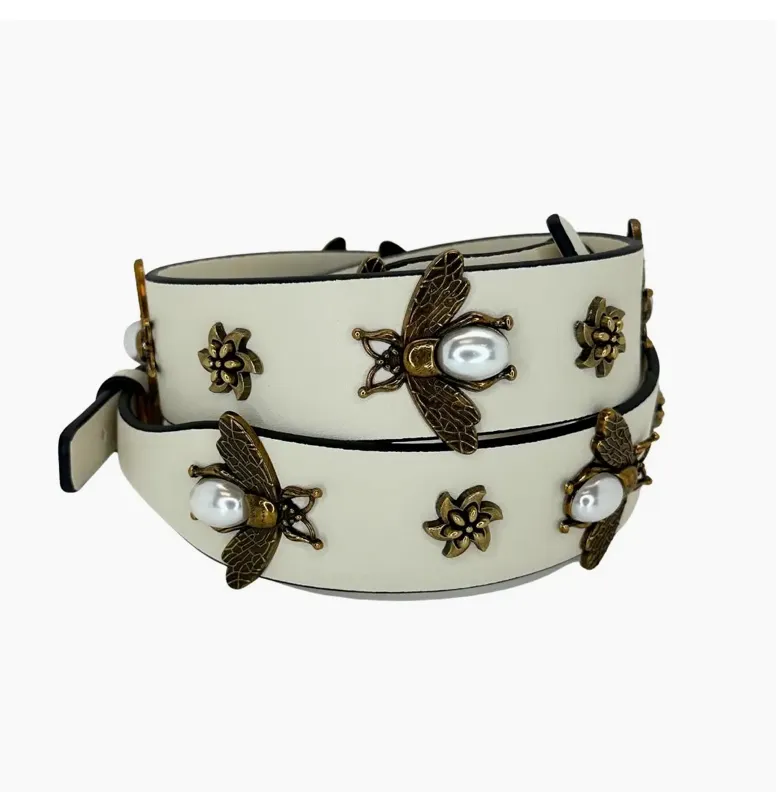 Queen Bee Ivory Metallic Removable Purse Strap