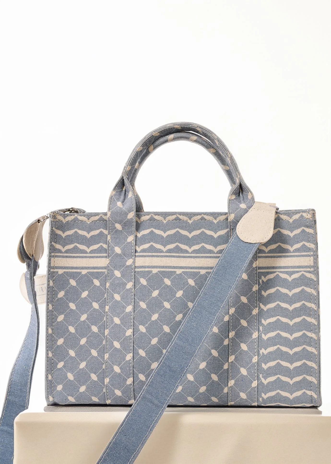 Slate Blue and Cream Keffiyeh Pattern Medium Tote - Durable Cotton Canvas