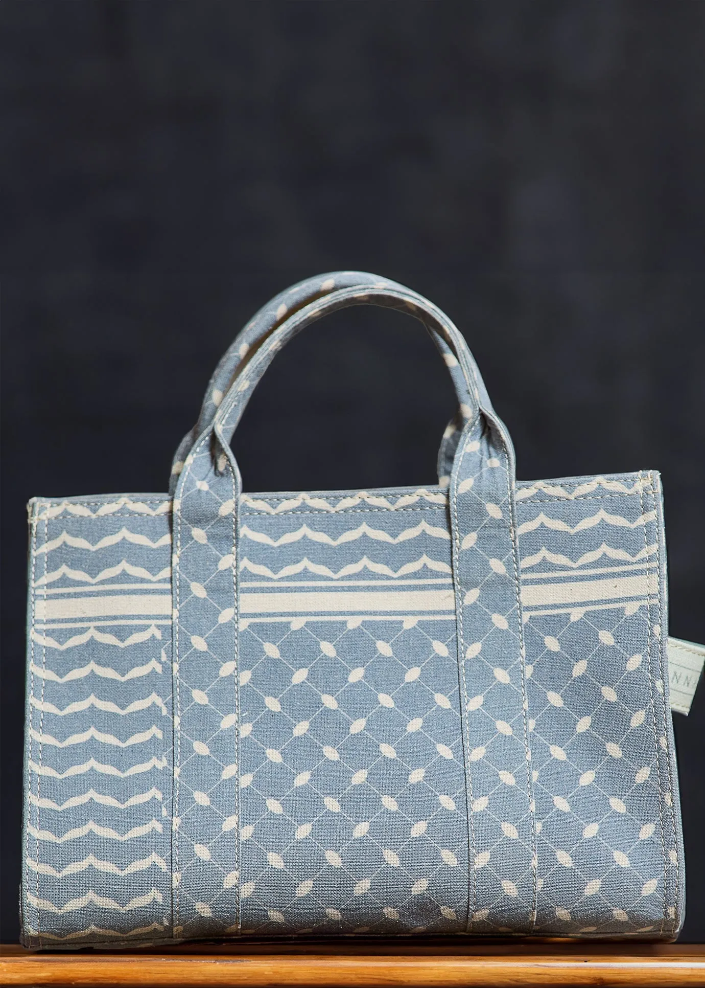 Slate Blue and Cream Keffiyeh Pattern Medium Tote - Durable Cotton Canvas