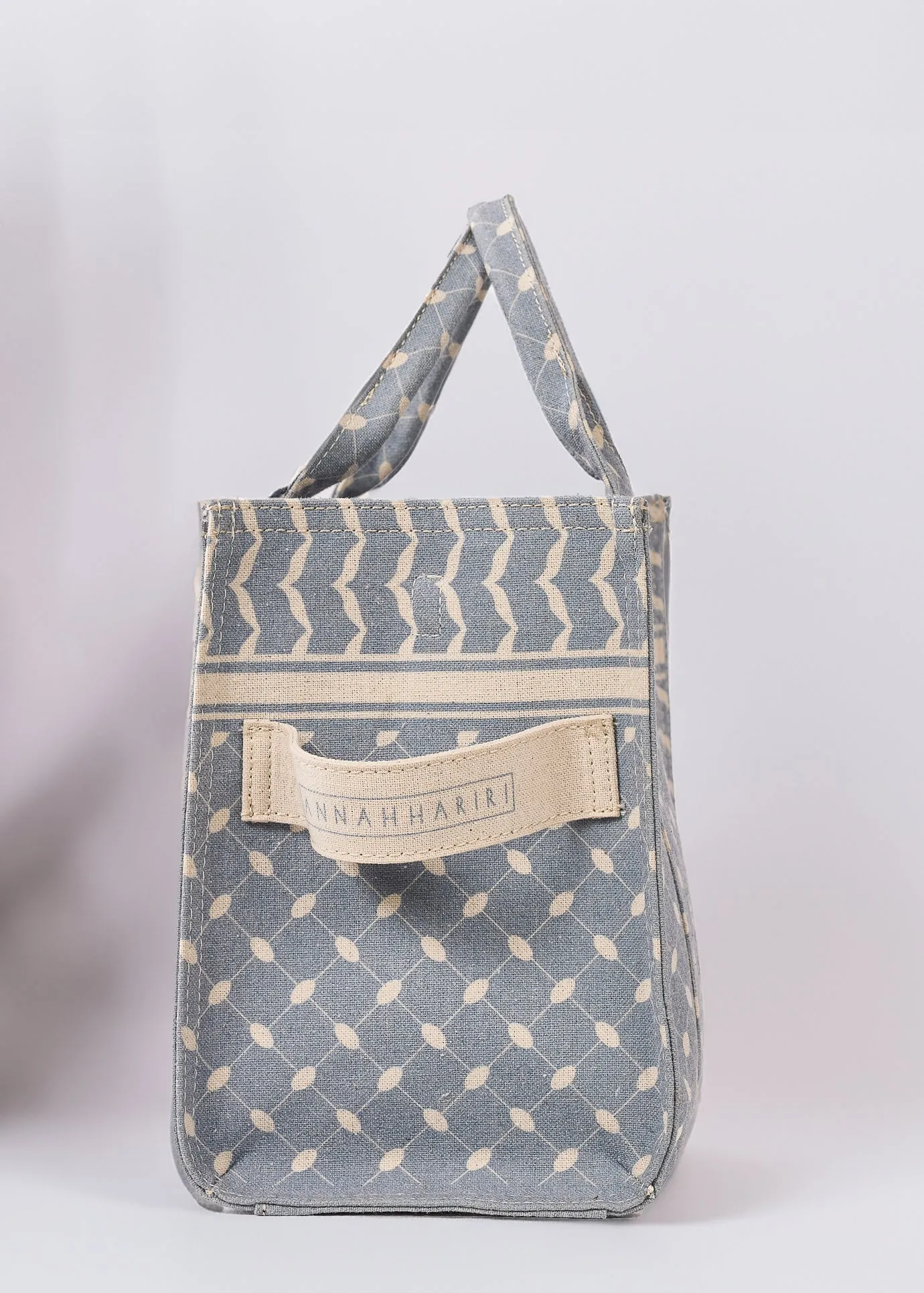 Slate Blue and Cream Keffiyeh Pattern Medium Tote - Durable Cotton Canvas