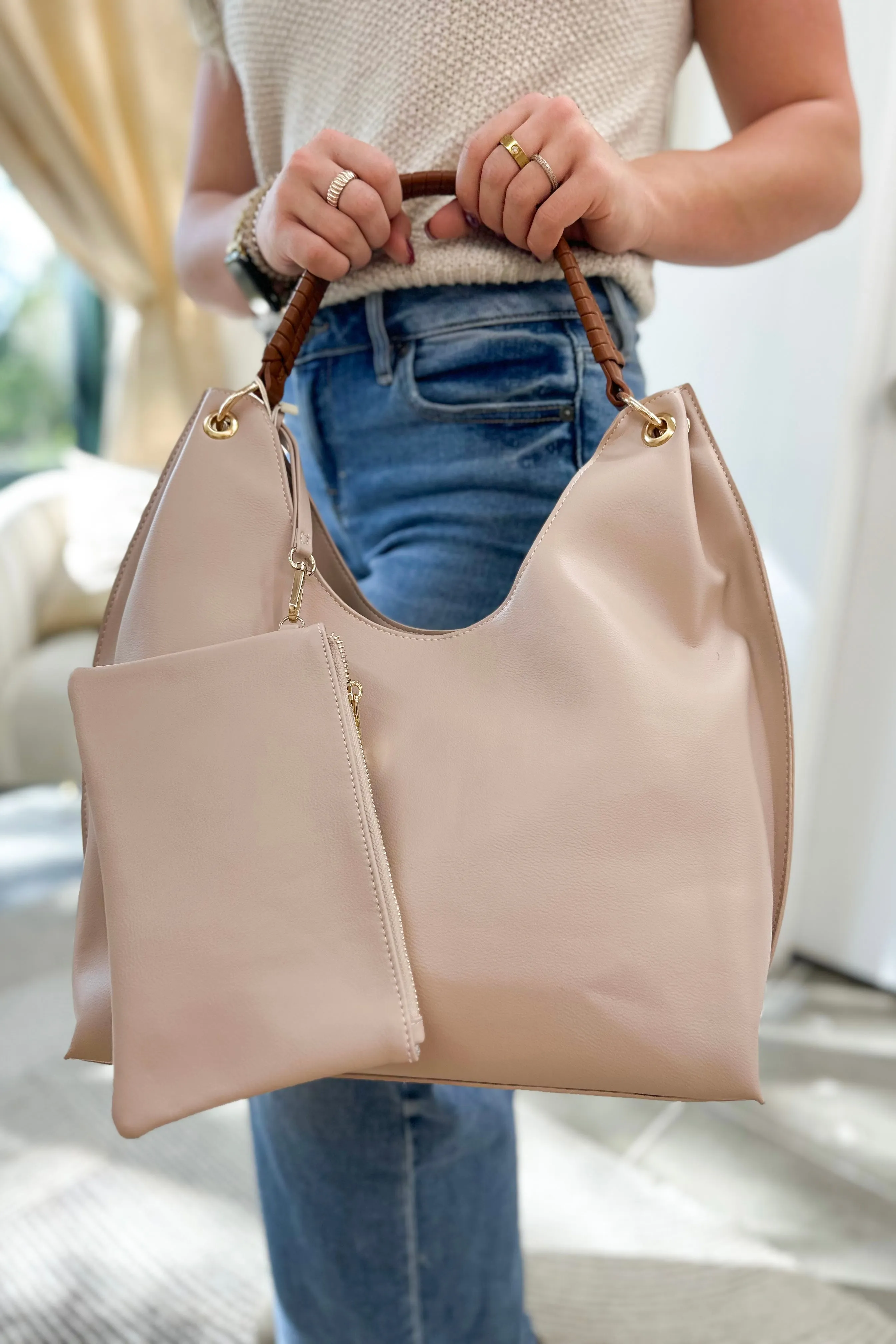 Taupe Natalia Dip Hobo Bag